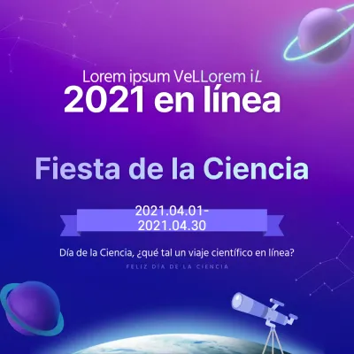 Diseño morado inspirado en el espacio para el Día de la Ciencia