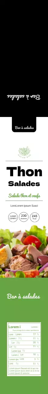 Étiquette d'information sur les salades noires, vertes et propres