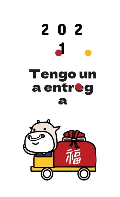 Simpática etiqueta de felicitación de Año Nuevo con ilustración en blanco