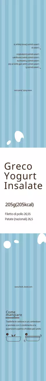 Etichetta illustrata blu per l'insalata di yogurt greco