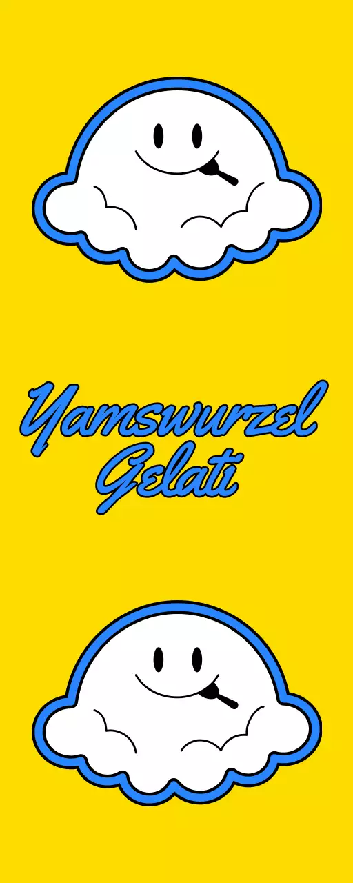 Werben Sie für ein süßes Konzept Gelato-Shop mit einem gelben und blauen Eis Charakter Illustration