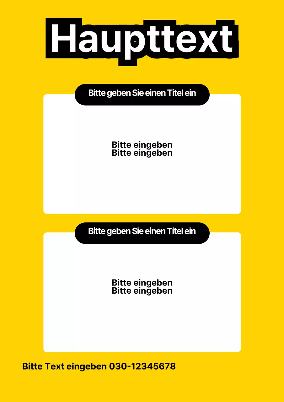 Ein einfaches Flugblatt mit gelbem und schwarzem Text und Formen