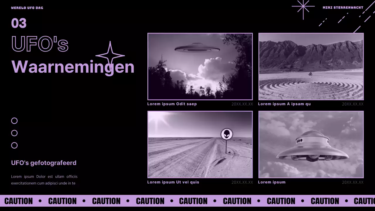 Wereld UFO Dag met paarse en groene accenten op een zwarte achtergrond