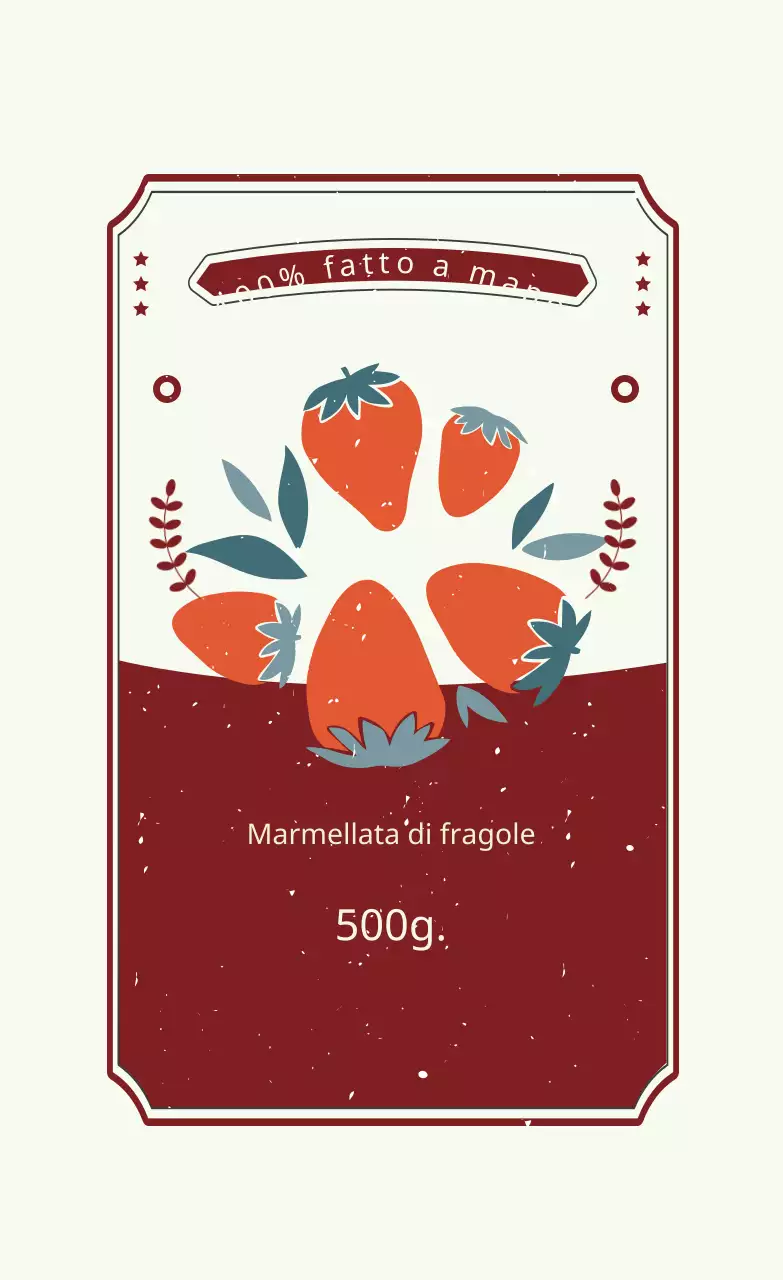 Etichette per marmellata di fragole rosse e viola illustrate fatte a mano