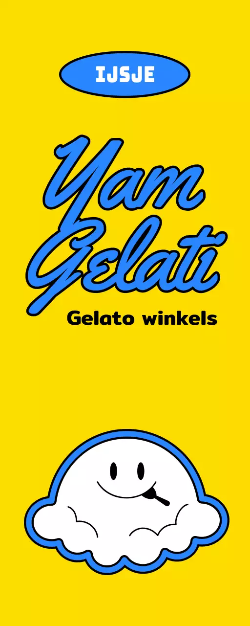 Promoot een schattig concept gelato winkel met een geel en blauw ijs karakter illustratie