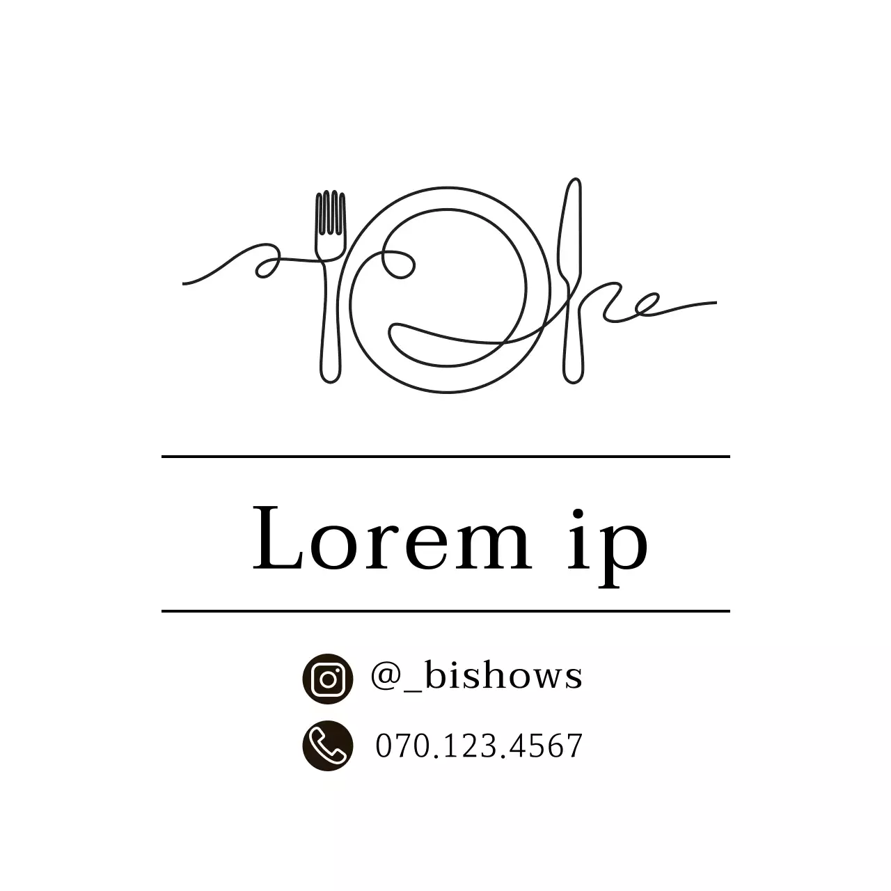 Eenvoudig restaurantetiket met witte illustratie