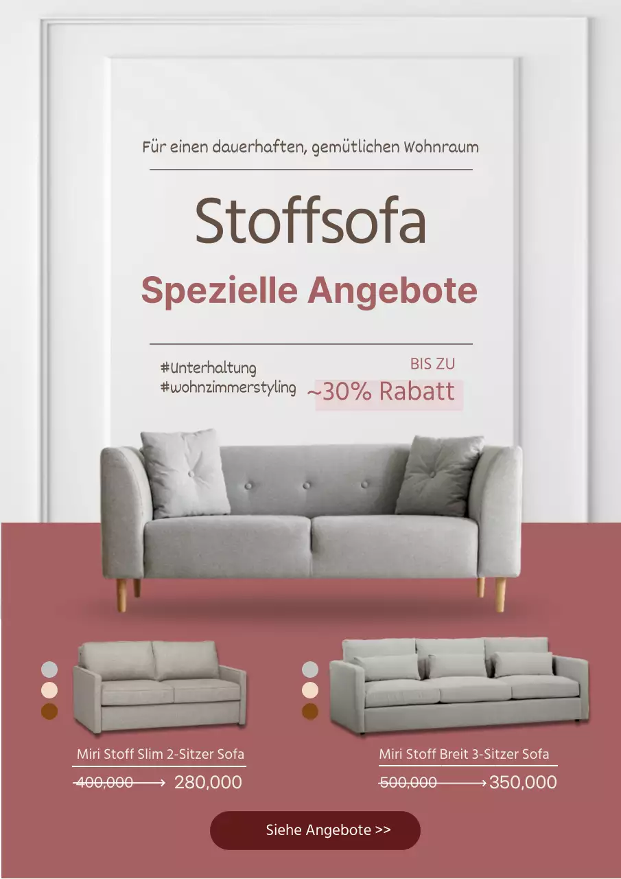 Web-Poster für den Verkauf eines modernen Sofas in Rosa.