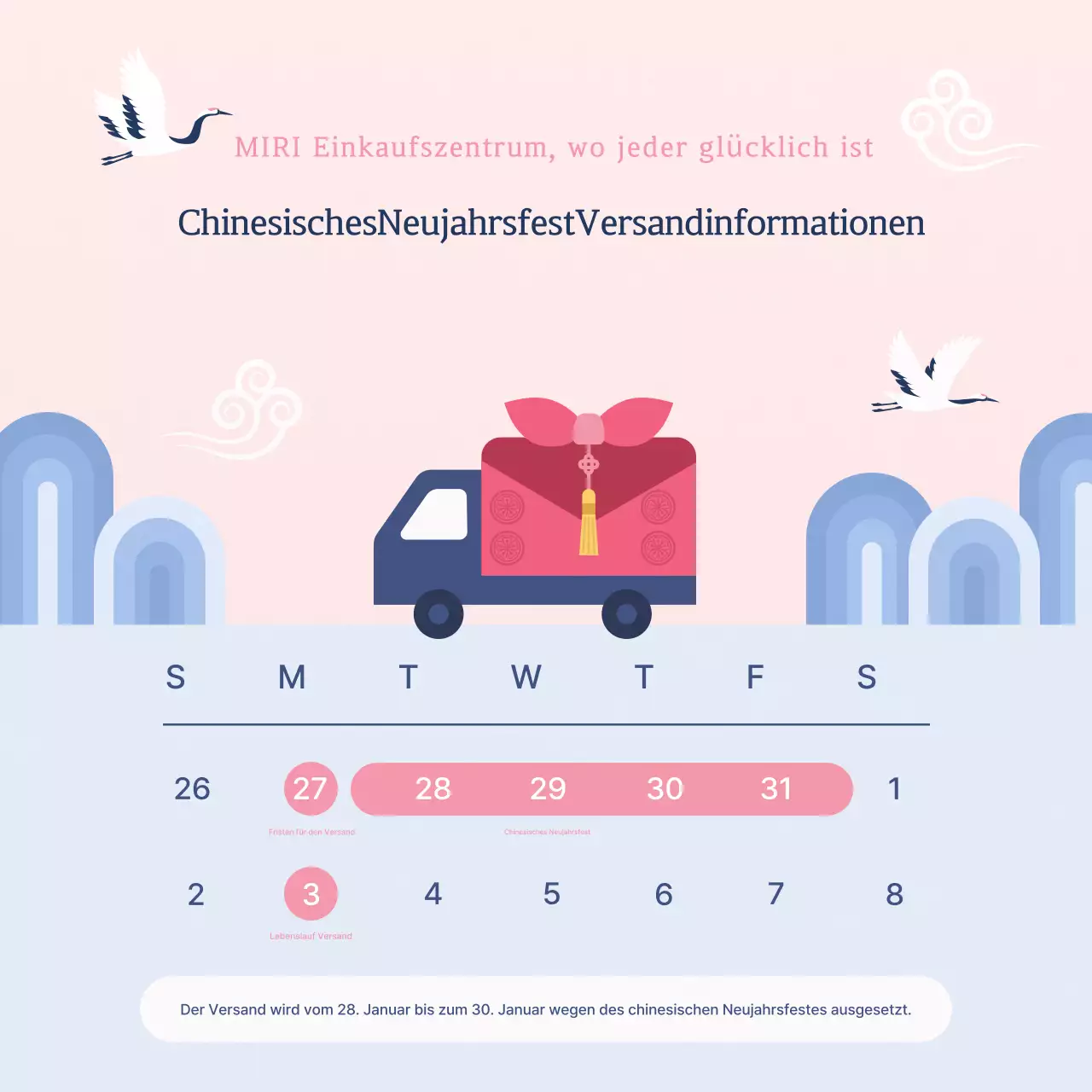Pink Korean Lunar New Year Lieferankündigung