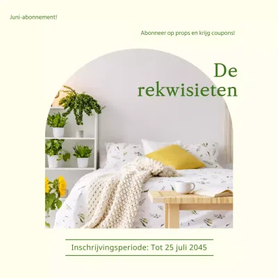 Strakke ontwerpbanner met ivoorkleurige achtergrond en groen lettertype voor een lentegevoel in het interieur