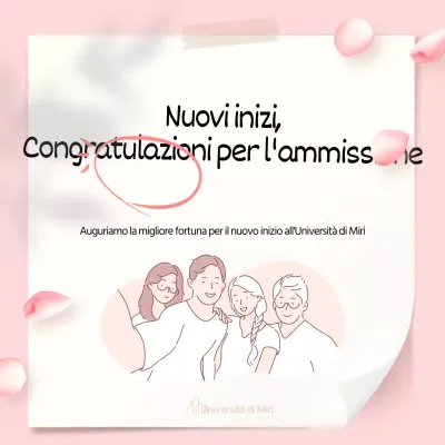 Evento di soffiatura di petali con scritte a mano le congratulazioni per l'ammissione su uno sfondo di blocco note rosa