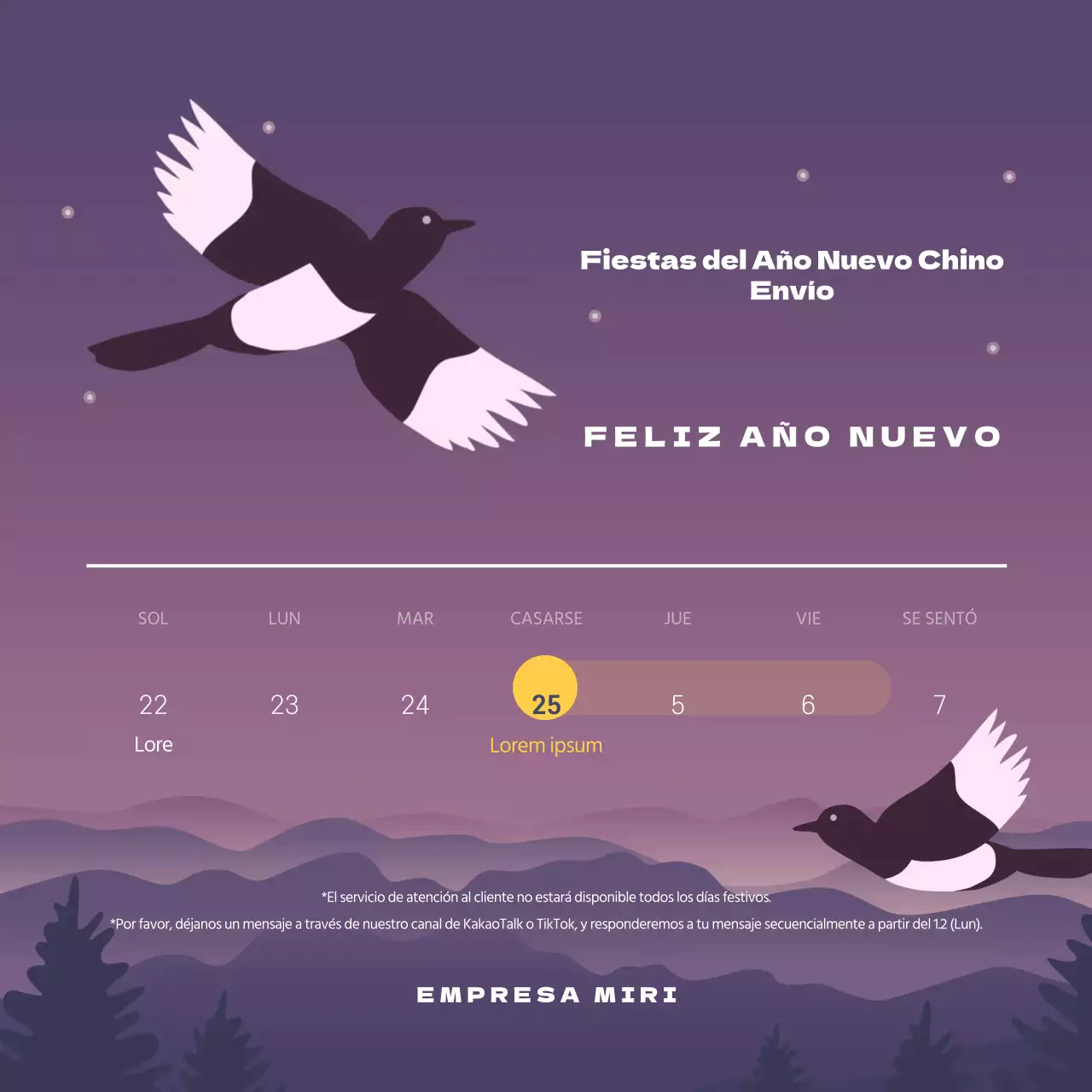 Entrega festiva del Año Nuevo Lunar en morado y blanco