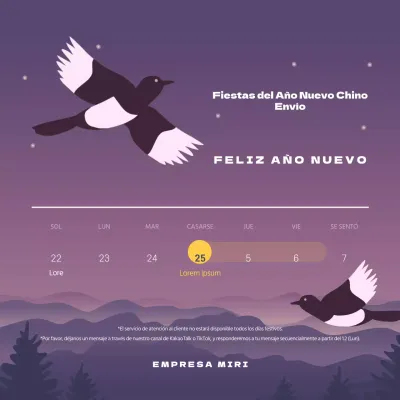 Entrega festiva del Año Nuevo Lunar en morado y blanco