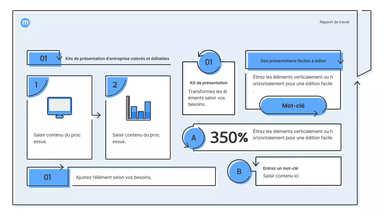 Formes de points avec flèches bleu clair kit de présentation d'entreprise