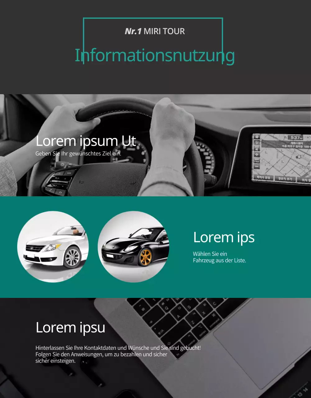 Autovermietung mit luxuriösem blauem Prospektkonzept