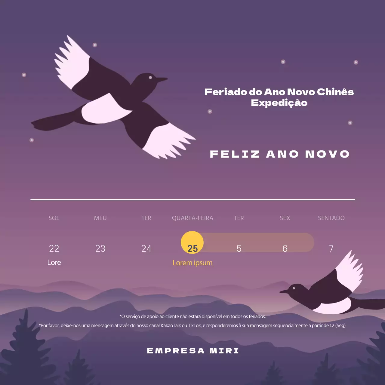Entrega do feriado do Ano Novo Lunar em roxo e branco