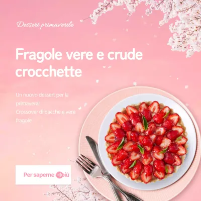 Un dessert primaverile alla fragola in rosa e bianco per un look pulito e fresco.
