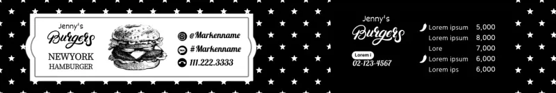 Schwarze handgefertigte Burger-Etiketten mit Retro-Punktmuster