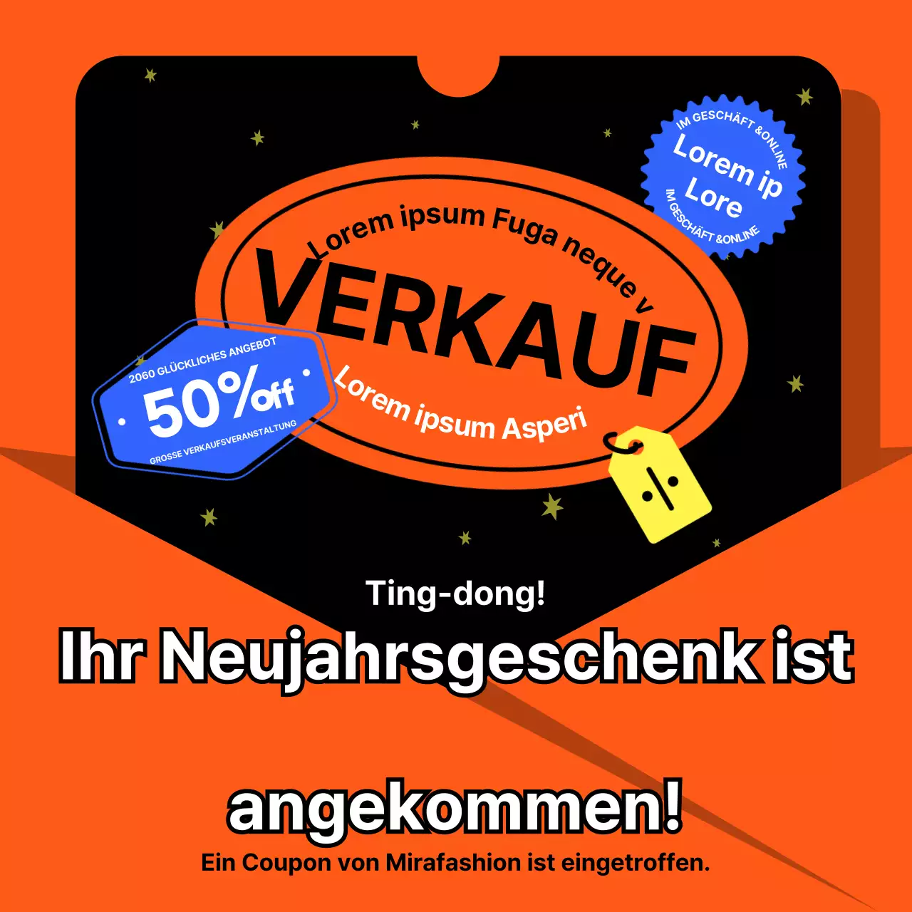 Neujahrsverkaufsveranstaltung mit Nachrichtenkartenkonzept