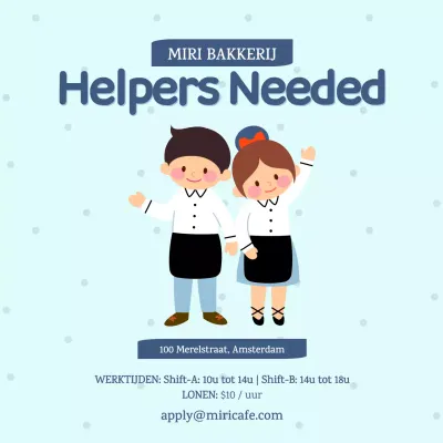 Leuke en eenvoudige vacature met lichtblauwe achtergrond en blauwe tekst V1