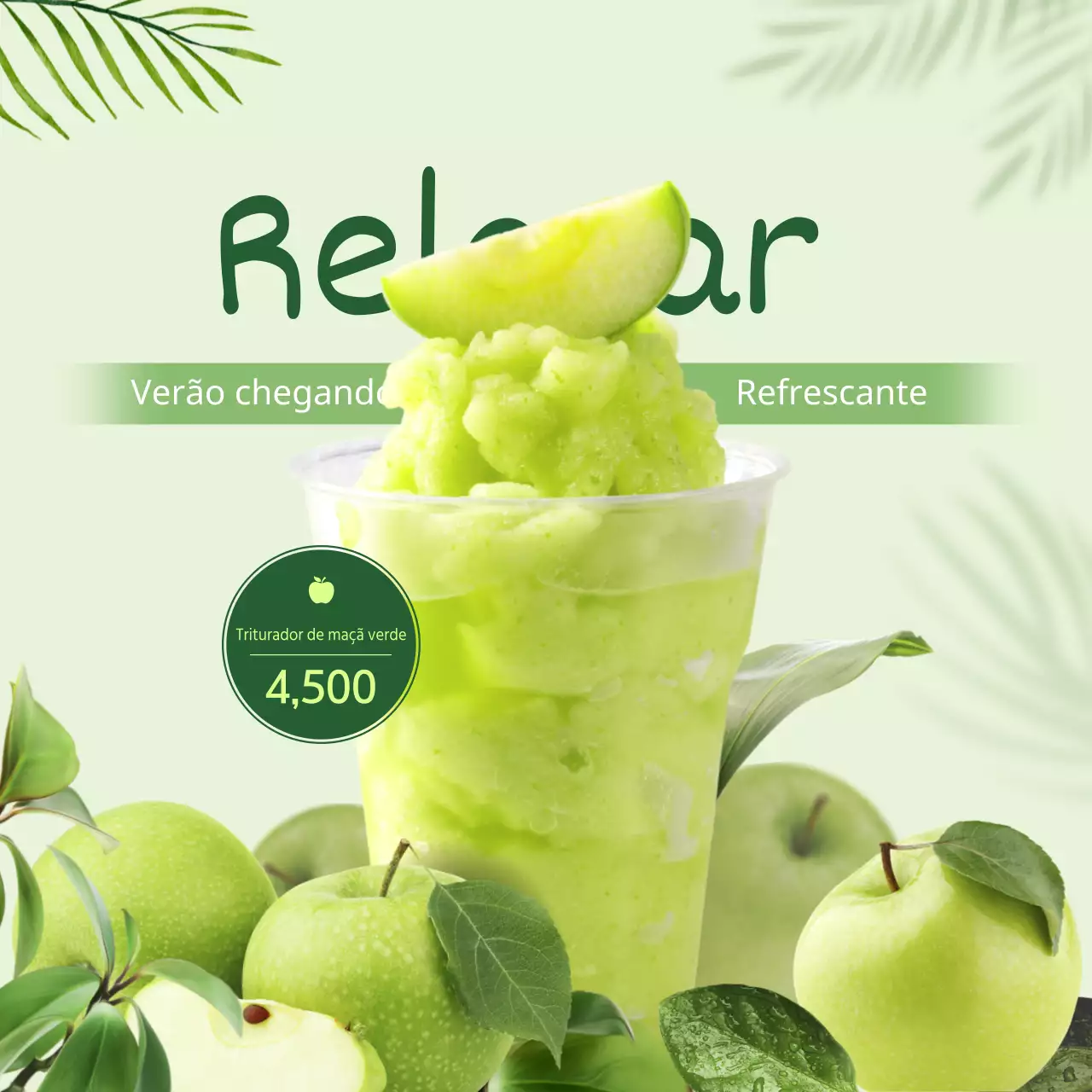 Promover o sumo de maçã com um conceito fresco e tropical centrado numa imagem verde lima