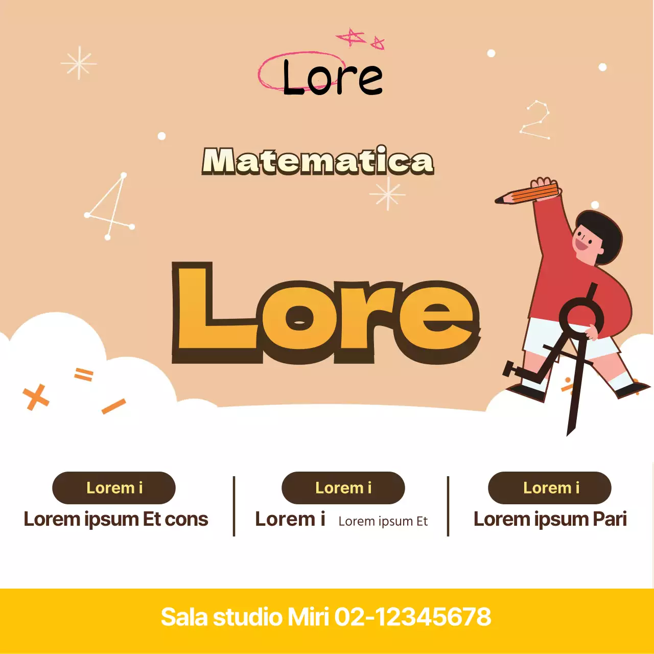 Illustrazione gialla di matematica carino pubblicità della scuola