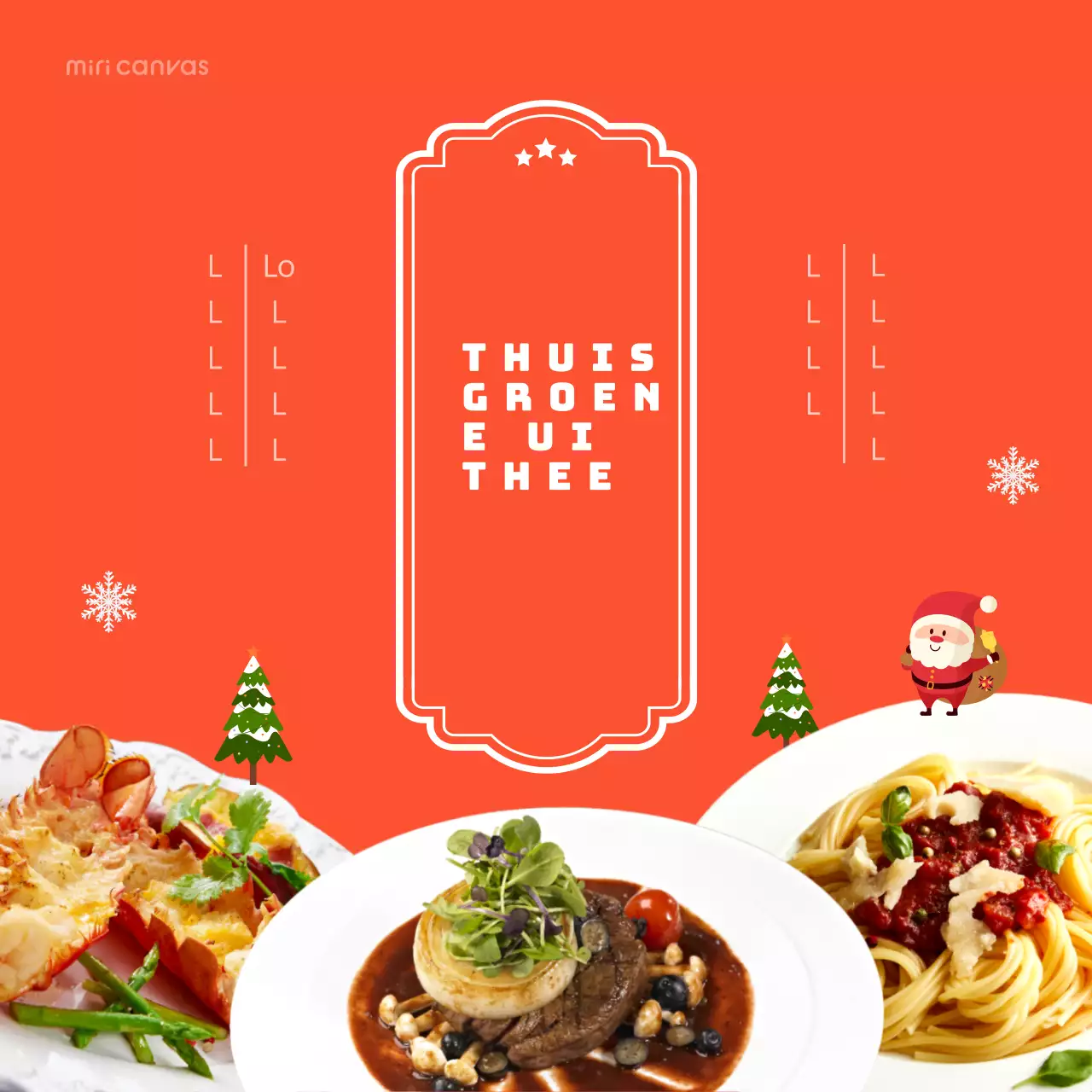 Kerstfeest thuis met foto's van eten op oranje achtergrond