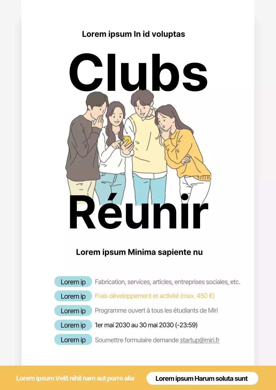 Annonces de recrutement de clubs universitaires propres, blanches et noires