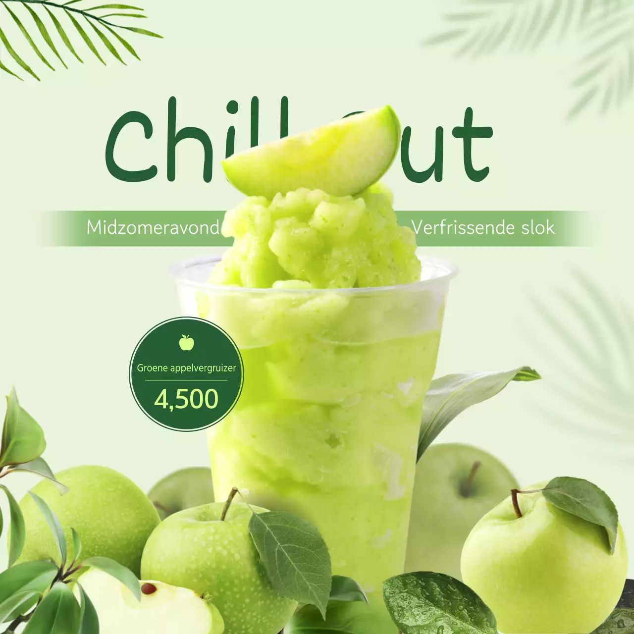 Promoot appelslush met een fris, tropisch concept rond een limoengroene afbeelding