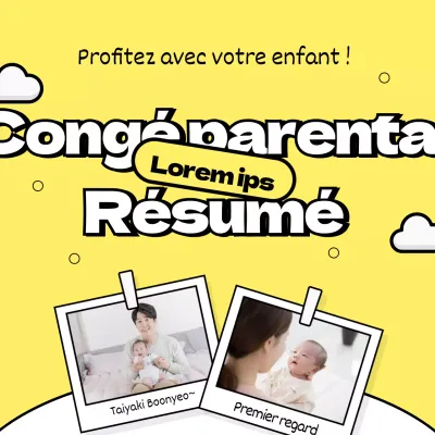 polaroid, bébé, parent, papa, maman, famille, salaire, bien-être, nuages, motif, illustration