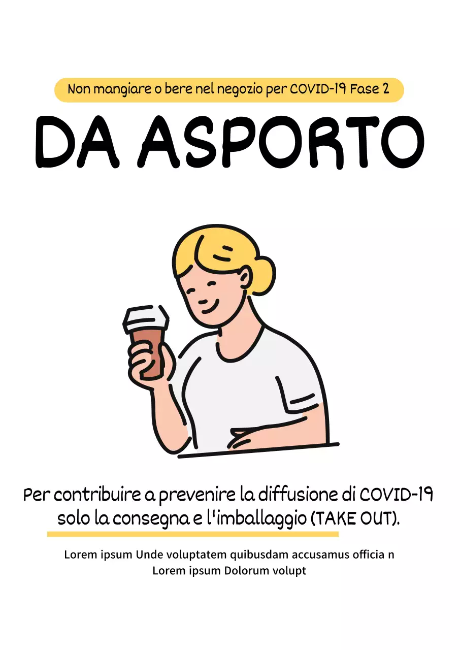Istruzioni per l'asporto illustrate in bianco e giallo