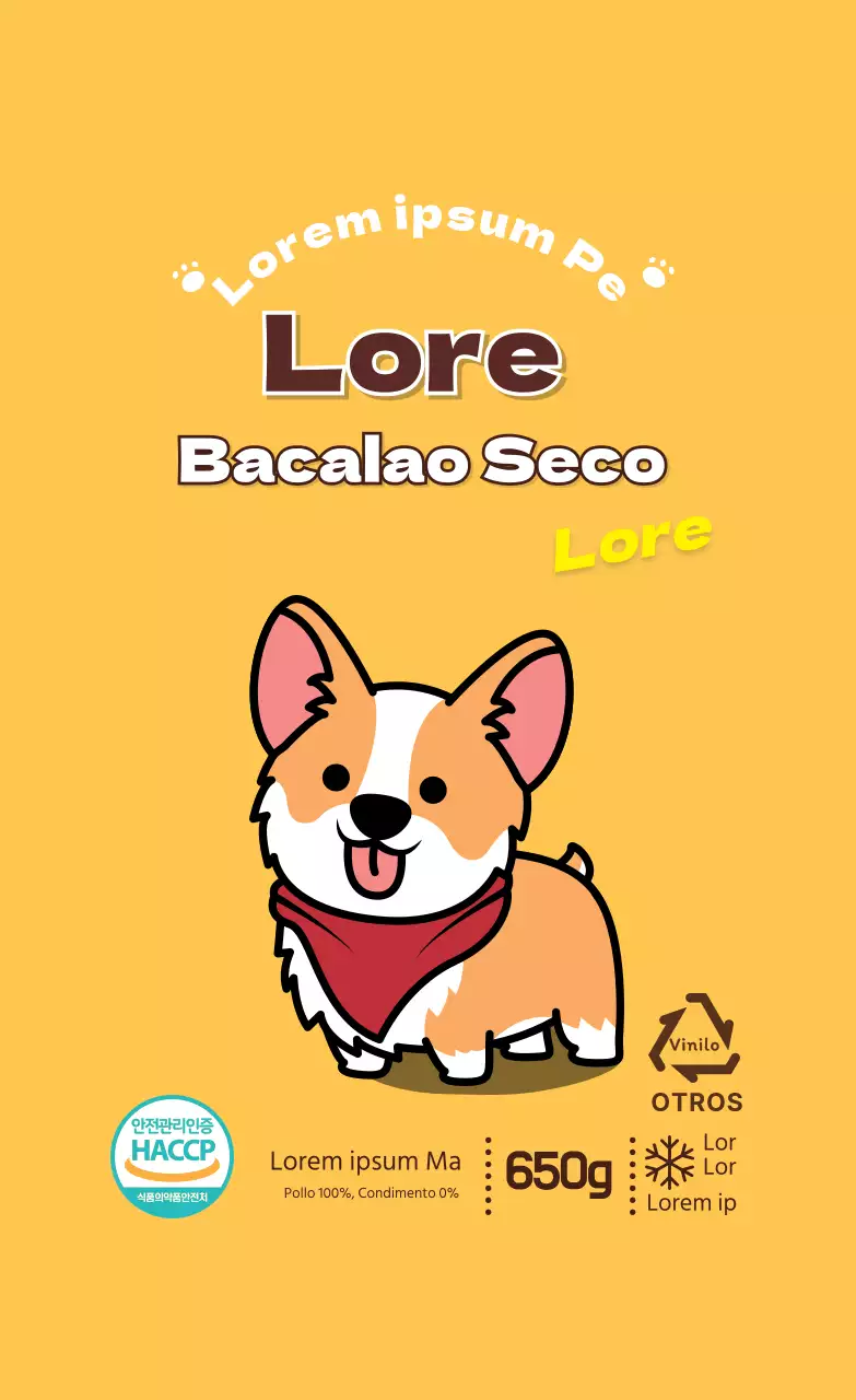 Amarillo Ilustración Lindo Cachorro Pet Food Treat Label