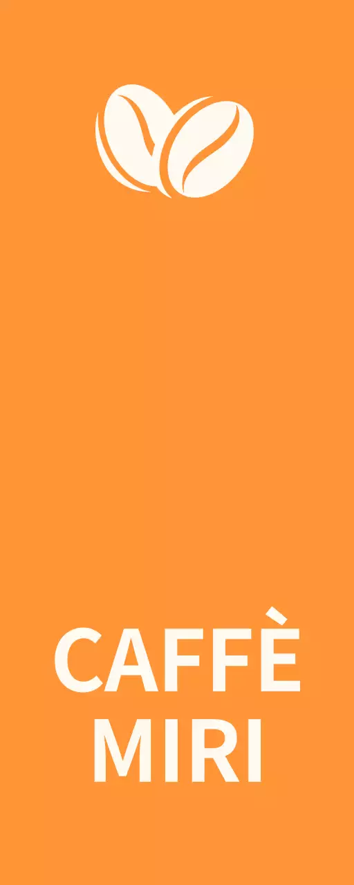 Insegna semplice con testo Miricafe arancione e bianco e nero e illustrazioni di fagioli.