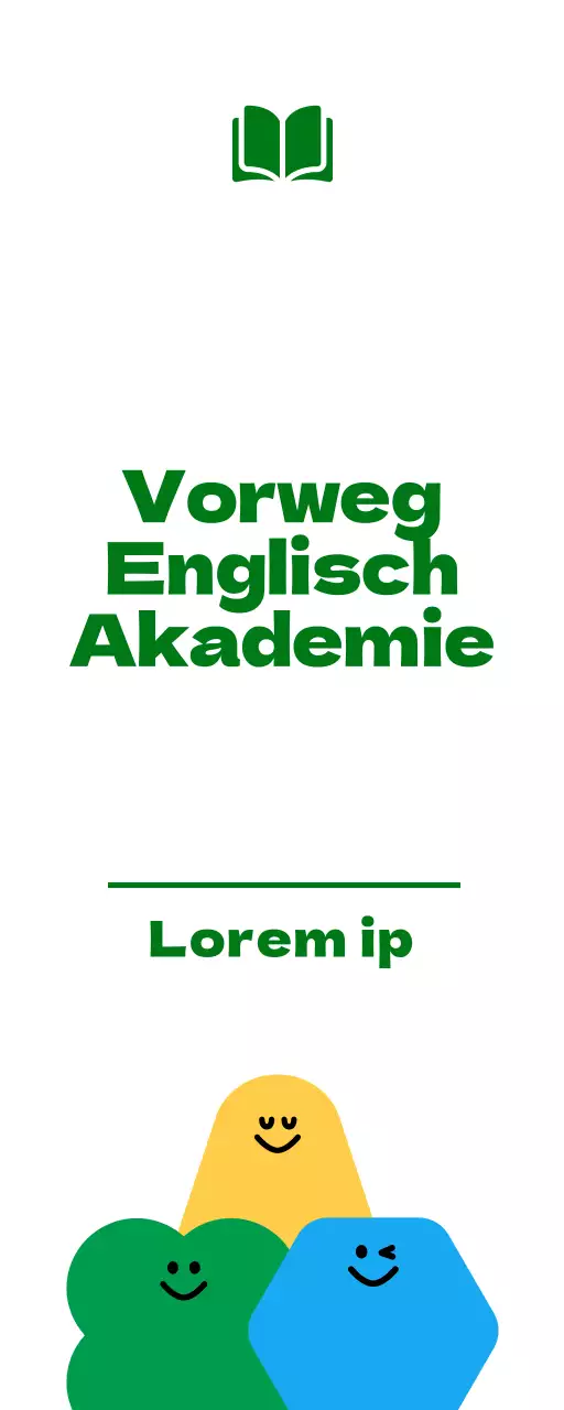 Für die Werbung für eine Englisch-Sprachschule für Grundschüler mit einer niedlichen grünen und gelben Cartoon-Figur-Illustration.
