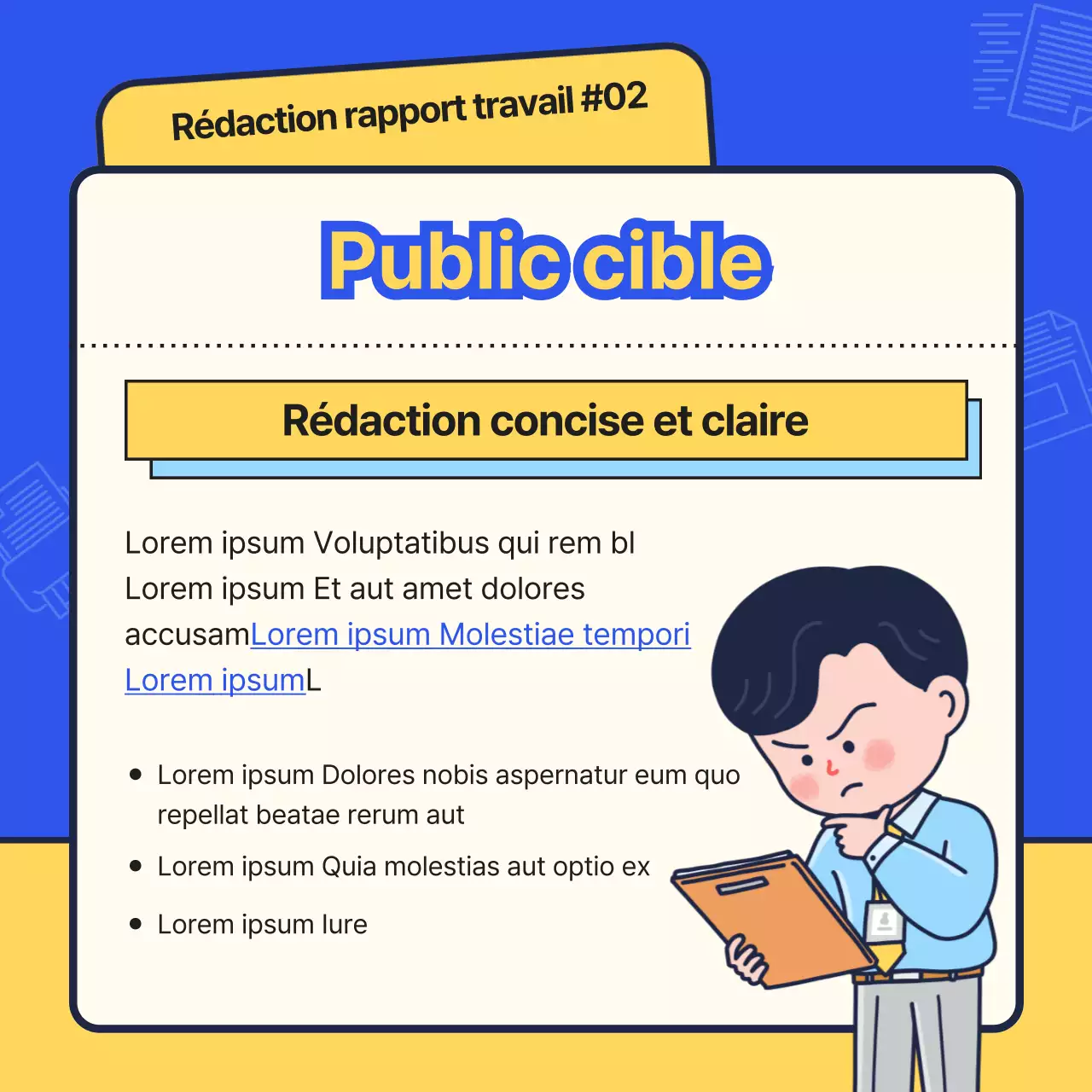 Un kit d'intégration des nouveaux employés simple, bleu et jaune