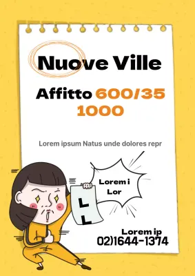 Promuovete semplici menzioni di nuove costruzioni con l'illustrazione gialla di un dipendente del settore immobiliare.