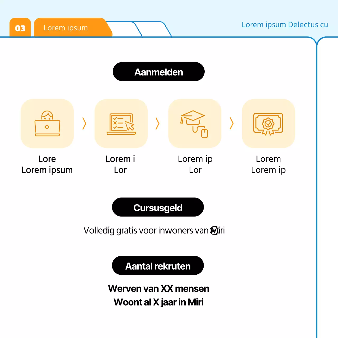 Een eenvoudig blauw en oranje wervingsgesprek voor ondernemende stagiairs