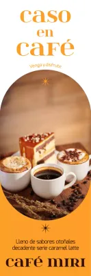 Una atmosférica carta de bebidas de temporada otoñal con un cálido fondo amarillo, fotos de café otoñal y fuente inglesa.