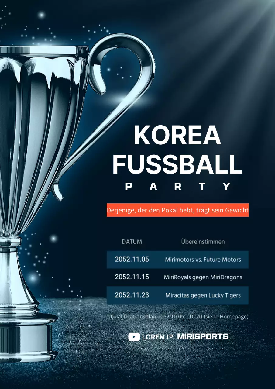 Die blaue Trophäe Konzept Fußball Zeitplan