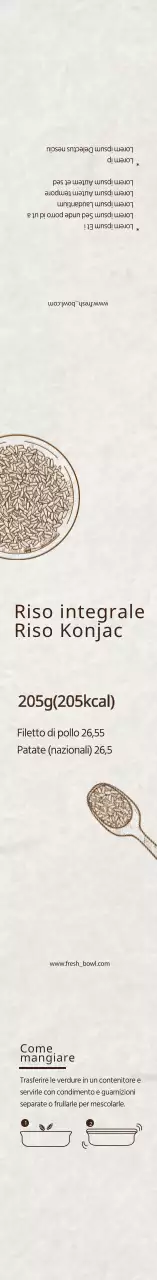 Etichetta bianca illustrata di riso integrale konjac testurizzato
