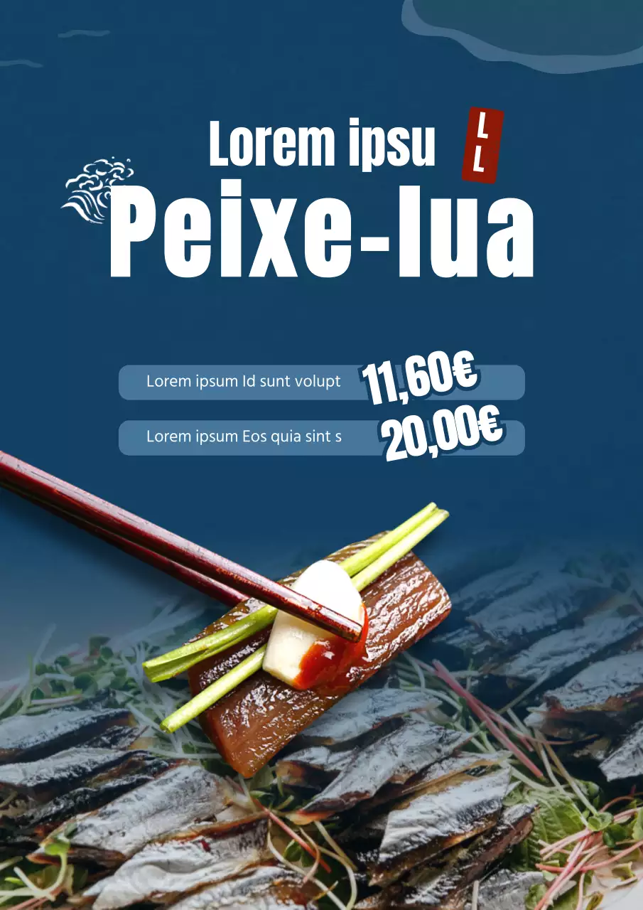 Ementa de sushi com fundo azul