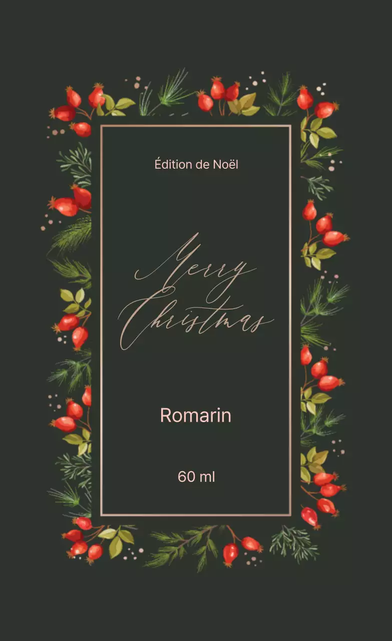 Illustration verte calligraphie étiquette de parfum de Noël