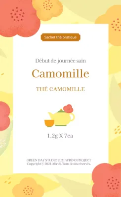 Illustration jaune étiquette de thé à la camomille