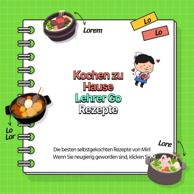 Kochrezept-Events mit chartreusfarbenem Hintergrund und niedlichen Illustrationen