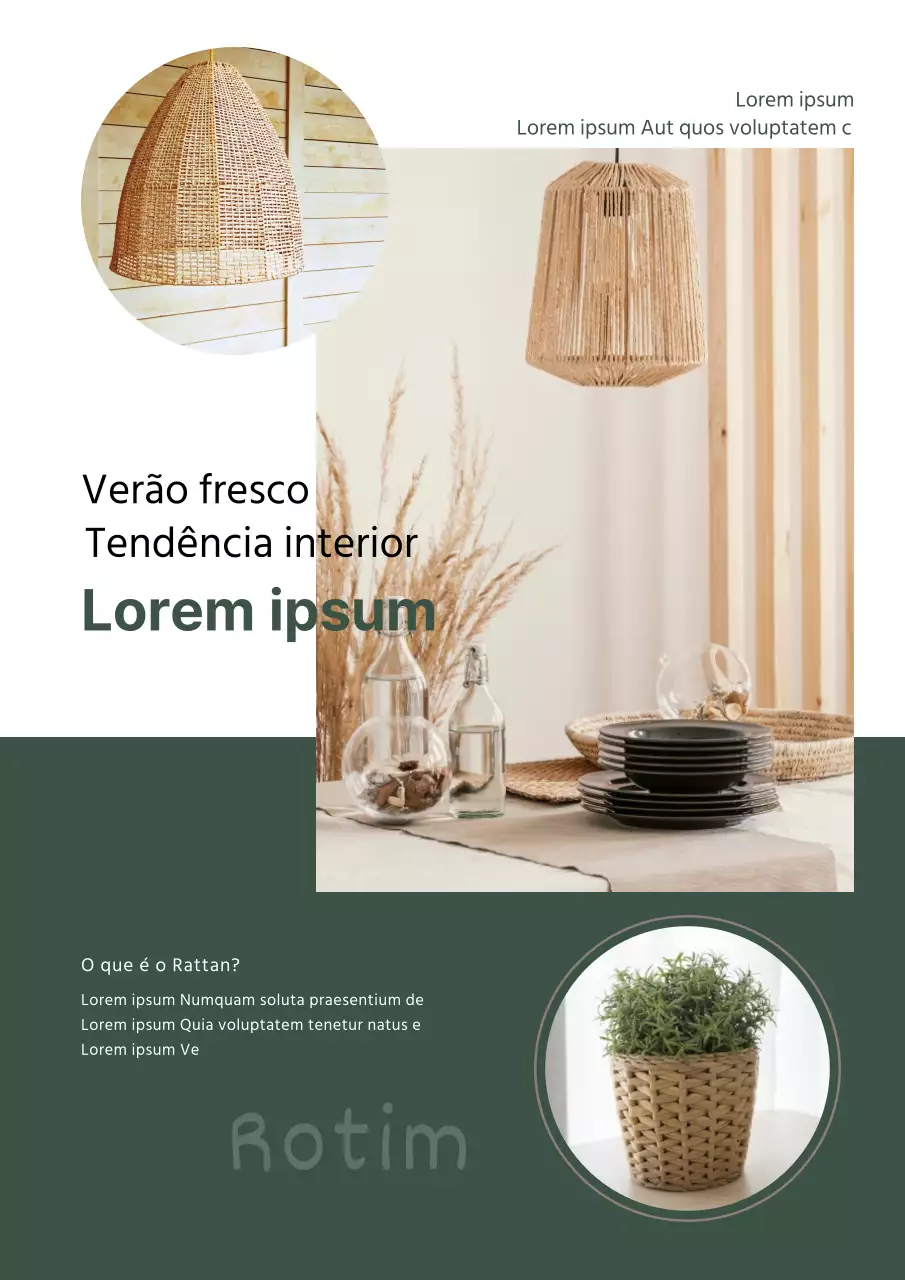 Interior em rotim num material fresco de verão com um fundo verde