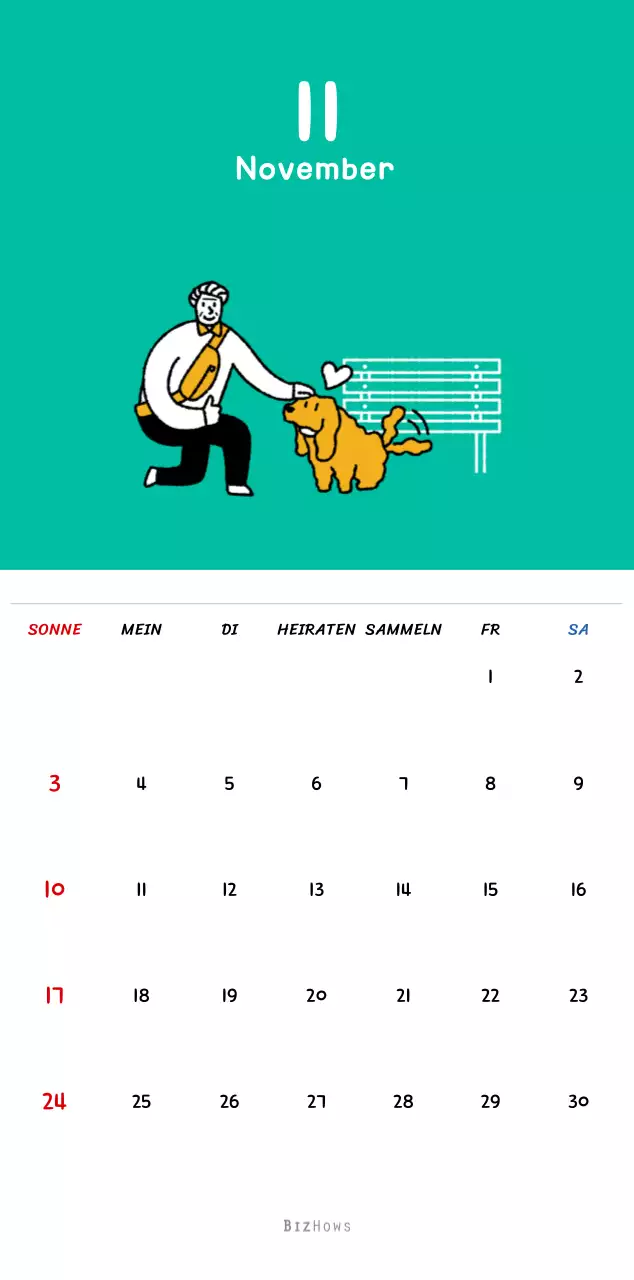 Neujahrskalender mit niedlichen Illustrationen