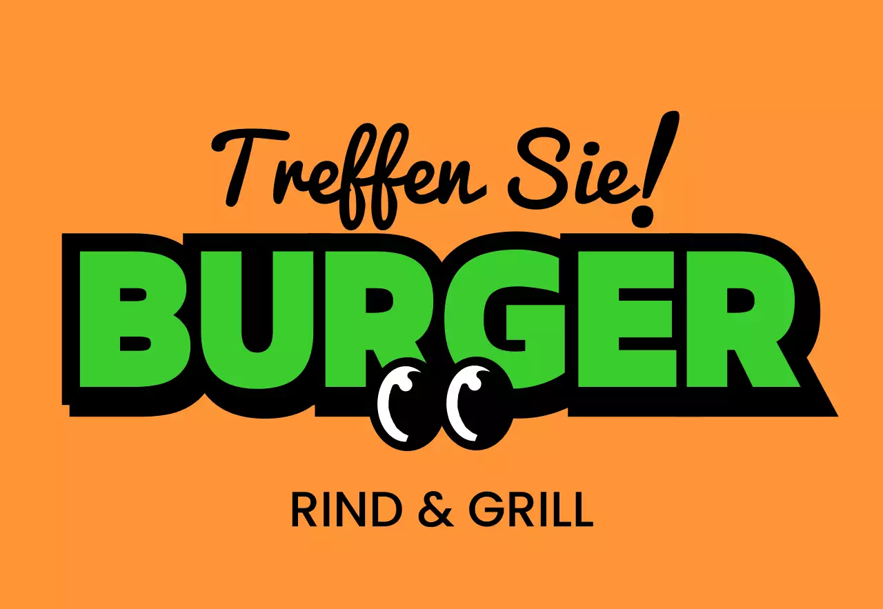 Einzigartige Beschilderung in den Geschäften mit buntem, mehrfarbigem Meal-Burger-Text und niedlichen Burger-Figuren