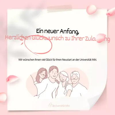 Petal Blasen Veranstaltung mit handschriftlichen Glückwünsche zur Zulassung Wortlaut auf einem rosa Notizblock Hintergrund