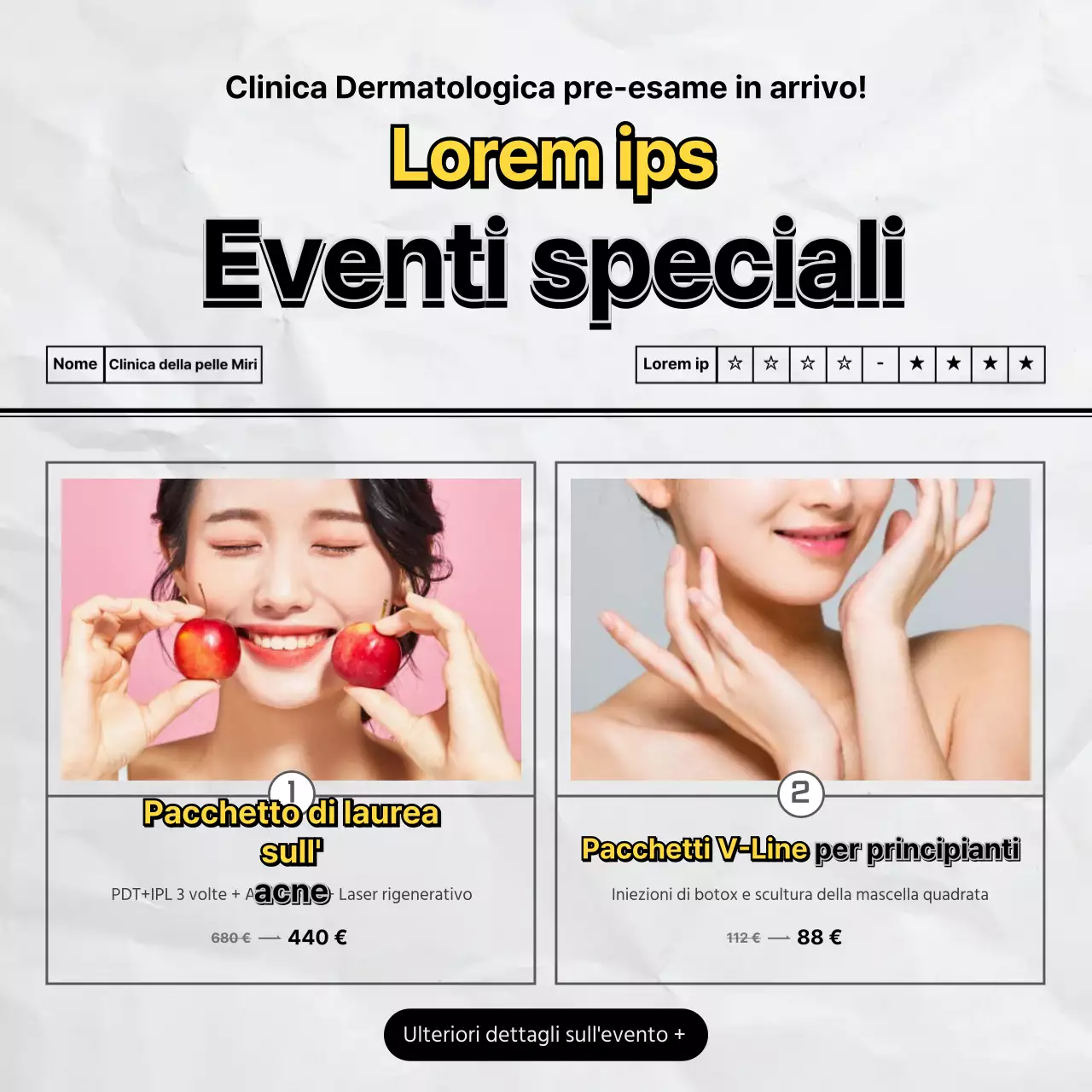 Evento SAT Dermatologia con concetto di foglio di prova a punti grigi e gialli