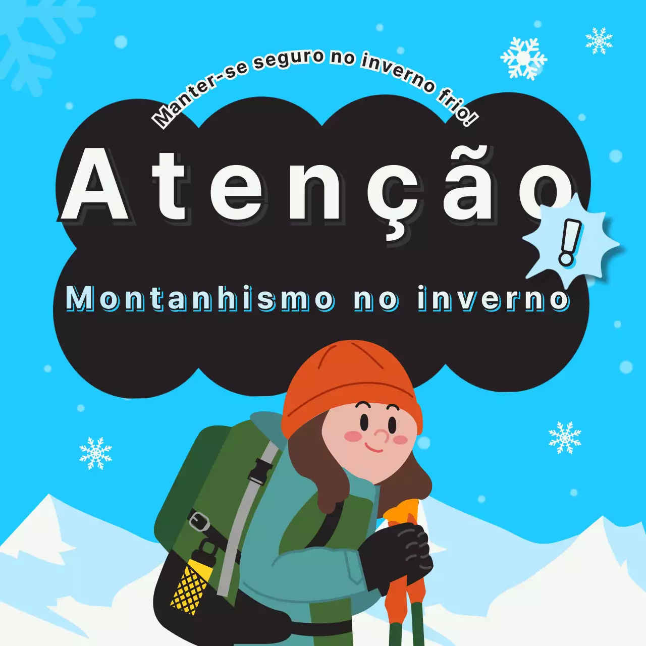 Ilustração de uma caminhada segura no inverno com um fundo azul claro (publicação no feed do Instagram)