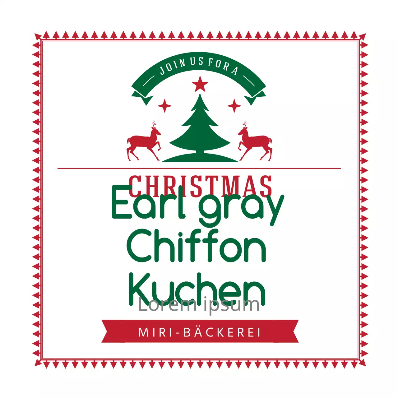 Weihnachtsbäckerei-Etiketten mit roten und grünen Illustrationen